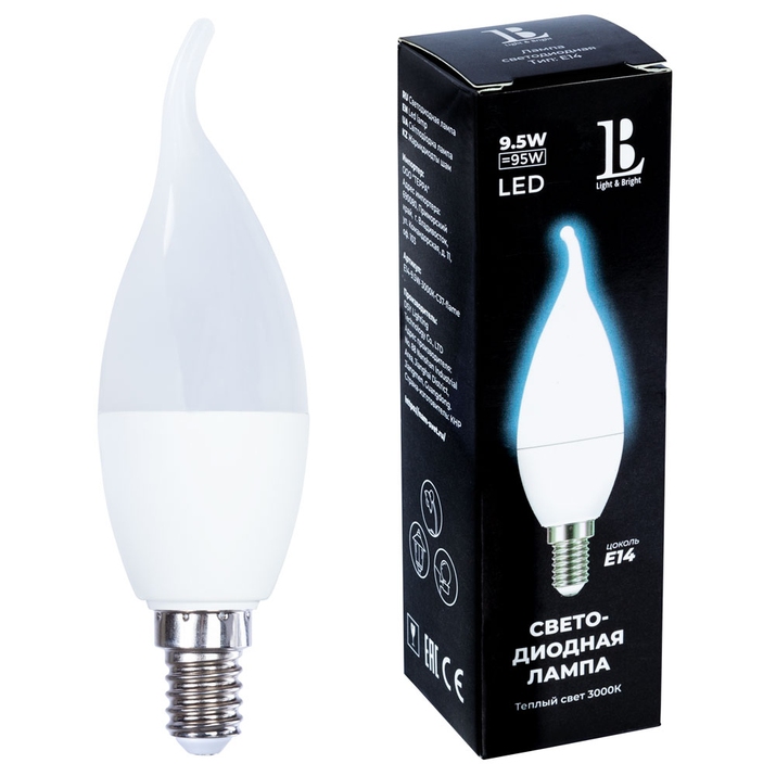 Светодиодная лампа L&B 9W 950Lm 3000K E14 E14-9,5W-3000К-C37-flame фото