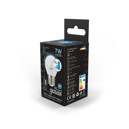 Светодиодная лампа Gauss Шар 7W 550Lm 4100K E27 105102207-S