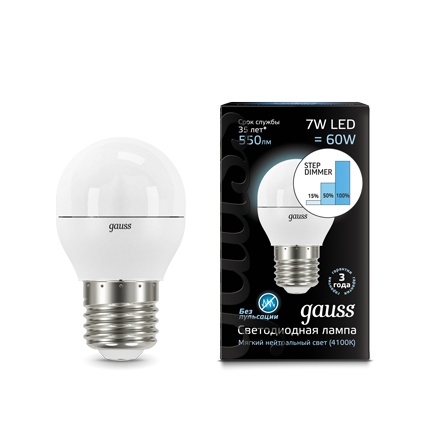 Светодиодная лампа Gauss Шар 7W 550Lm 4100K E27 105102207-S