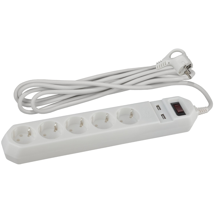 Сетевой фильтр на 5 постов Эра USF-5es-1.5m-USB-W Б0019037 фото