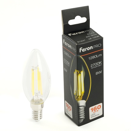 Светодиодная филаментная лампа LB-1208 Feron Свеча 8W 1280Lm 2700К E14 51247