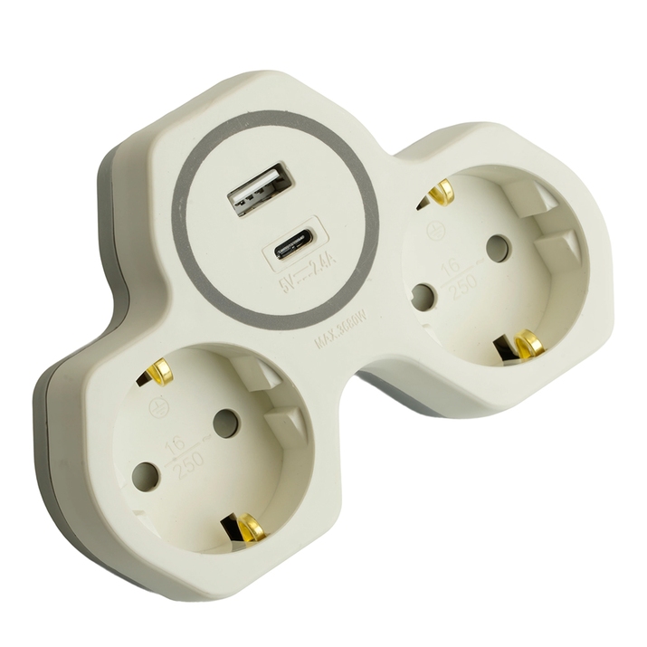 Разветвитель с/з на 2 поста + USB + Type C Stekker 50071 фото