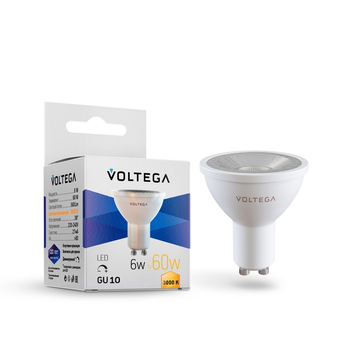Светодиодная лампа Voltega SOFIT DIM GU10 LENS 6W 560Lm 3000K GU10 7251 фото