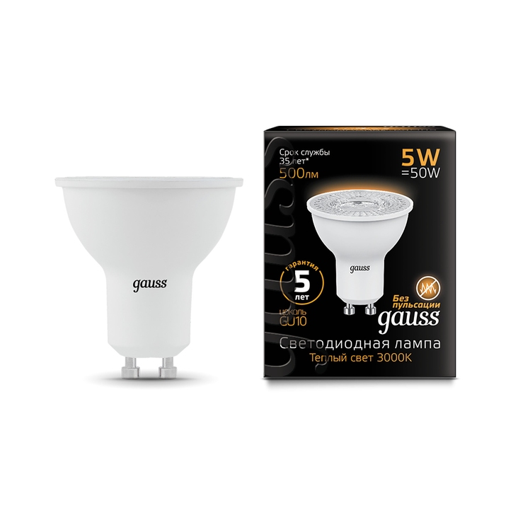 Светодиодная лампа Gauss Софит 5W 500Lm 3000K GU10 101506105 фото