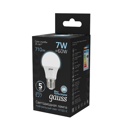 Светодиодная лампа Gauss A60 7W 710Lm 4100K E27 102502207