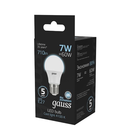 Светодиодная лампа Gauss A60 7W 710Lm 4100K E27 102502207